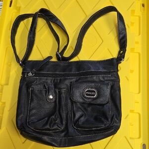 Rosetti Black Faux-Leather Crossbody with Front Pockets